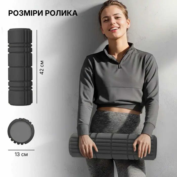 Масажний ролик WCG K3 Premium Foam Roller 42 см, чорний, 3D рельєф, EVA, до 200 кг