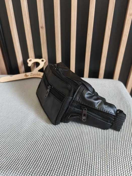 Czarna męska nerka saszetka na dokumenty na biodro zamek kieszenie