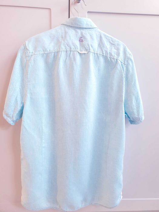 Niebieska turkusowa koszula lniana męska Colours & Sons 100% len L