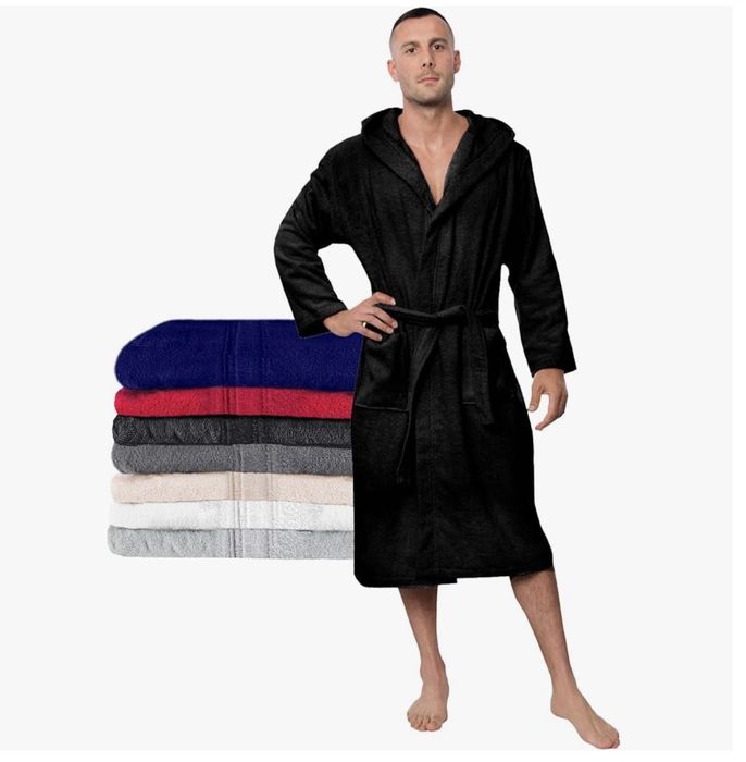 Męski szlafrok z kapturem i kieszeniami r.XL, ciemnoszary 100% bawełny