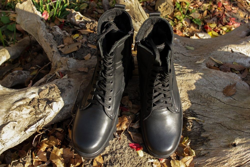 Ботинки, берцы зимние на змейке из натуральной кожи и шерсти (B1 M)