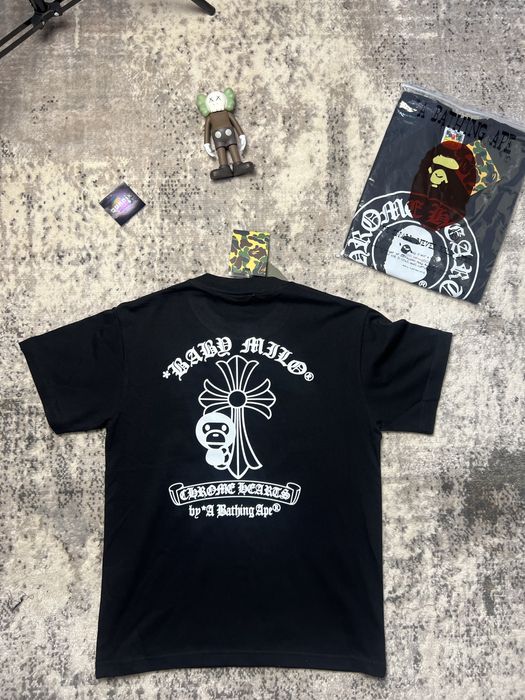 Футболка чорного кольору Bape baby milo x Chrome Hearts з лого