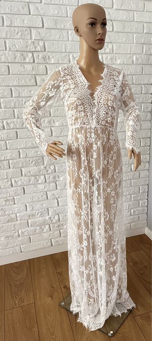 Suknia do sesji ciążowej kobiecej biała koronka M, L, XL i XXL