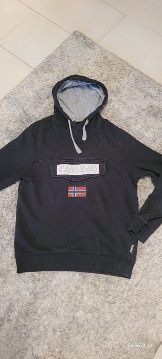 Napapijri bluza hoodie anorak czarna z flagą  premium