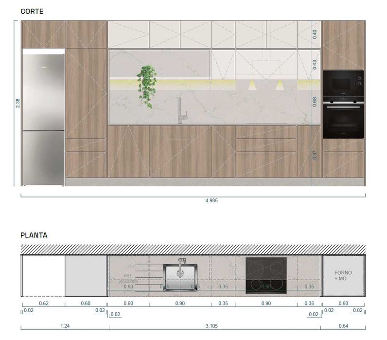 Cozinha de exposição com tampos Silestone