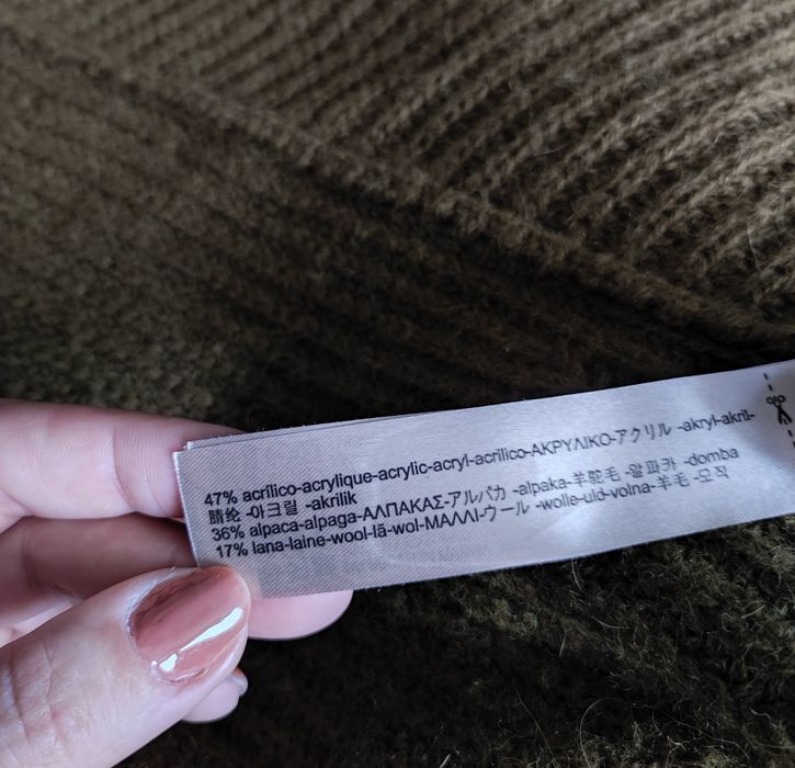 Massimo Dutti gruby damski sweter kardigan khaki zieleń r L 40 wełna