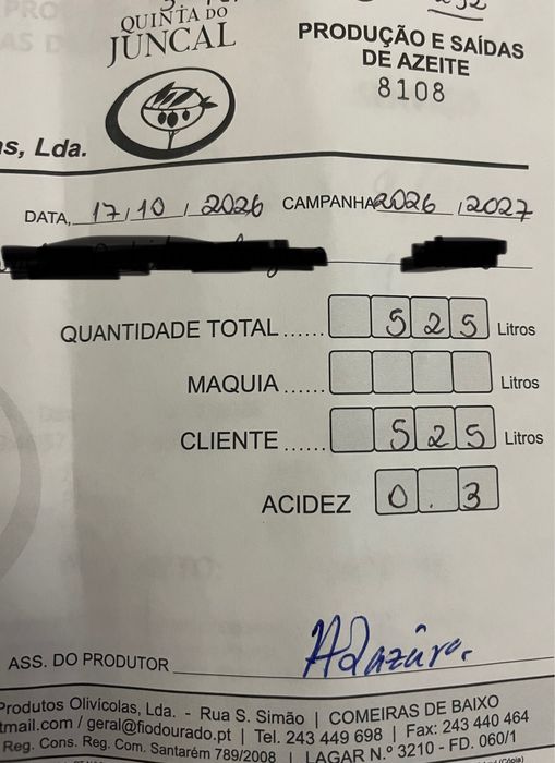 Azeite virgem extra 0.3 acidez