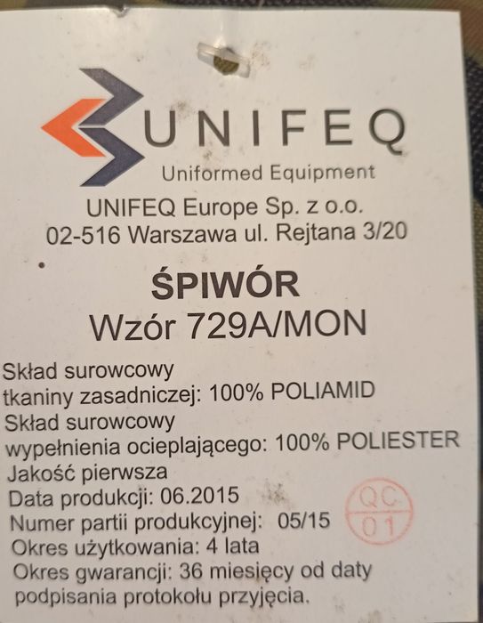 Śpiwór wojsk specjalnych 729a/mon nowy