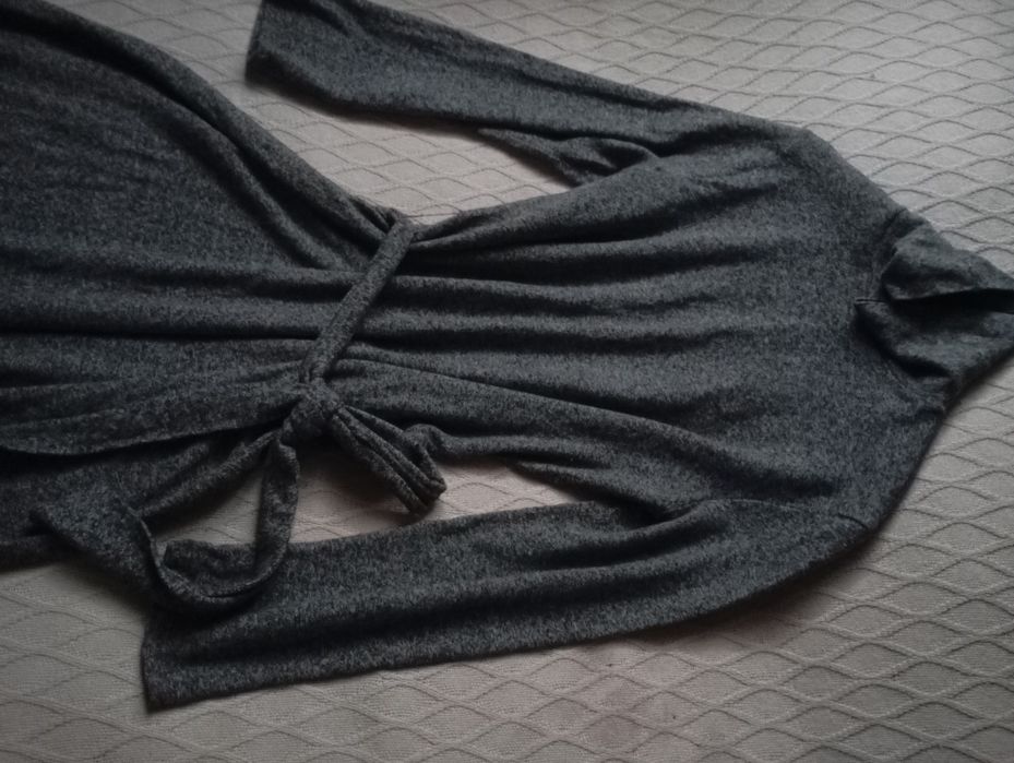 ZARA L bardzo miękka szara długa sukienka midi melanż