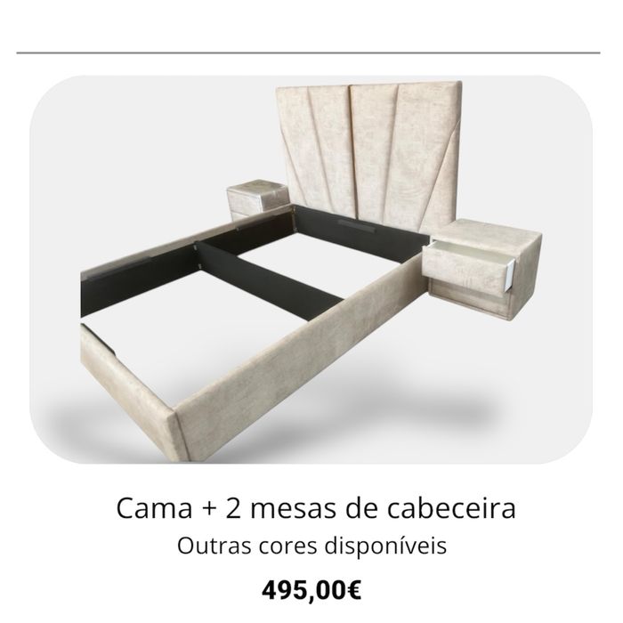 Cama estofada + 2 mesas de cabeceira *Fabricante*
