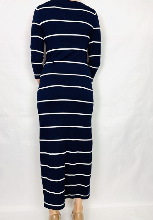 Granatowa sukienka maxi w białe paski S 36