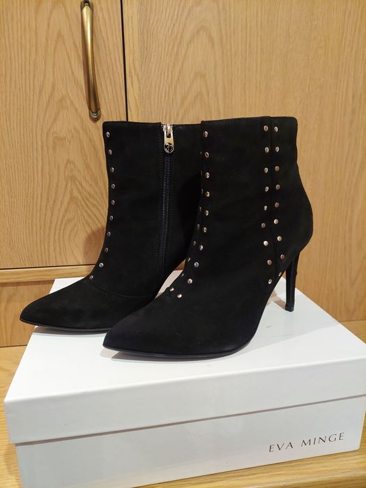 Botki czarne na szpilce zamszowe 38 dżety Eva Minge