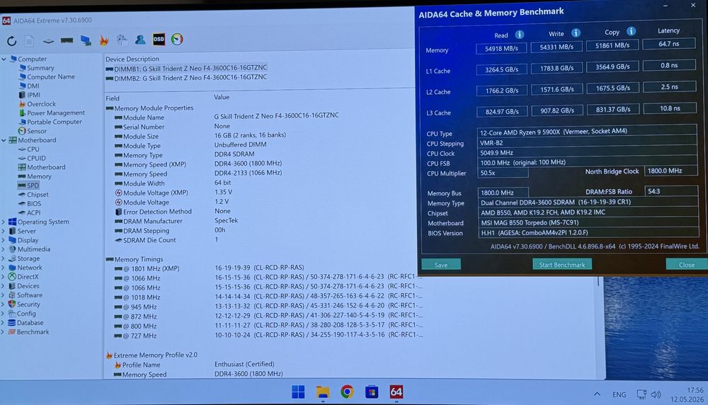 Ryzen 9 5900X. G.Skill DDR4 32 GB. MAG B550 TORPEDO