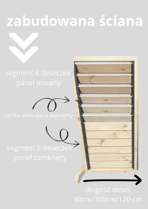 Ruchome sosnowe deseczki / stalowe mechanizmy / shutters / 3 długości deseczek / szybka realizacja