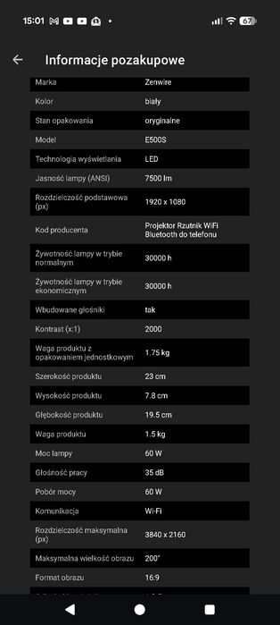 Mini projektor zenwire e500s