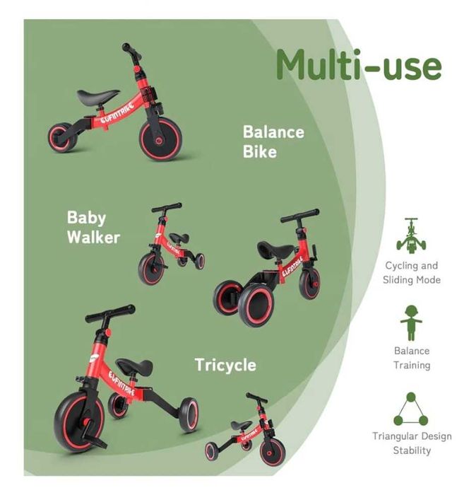 Triciclo criança 1-4 anos multifuncional 5 em 1