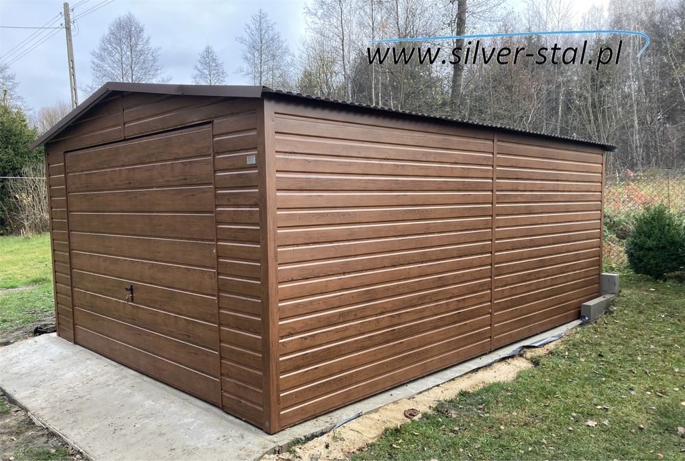 Garaż blaszany drewnopodobny 4X5 SILVER-STAL schowek domek ogrodowy
