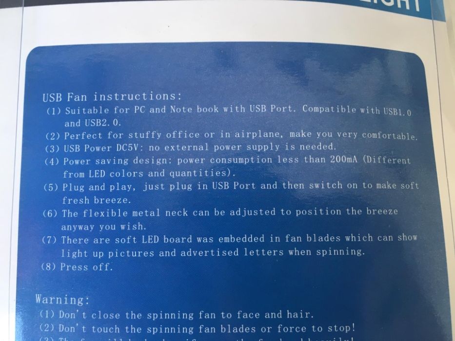 Ventoinha LED USB para PC