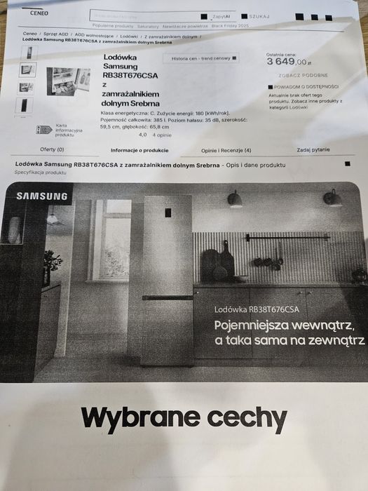 Lodówka Samsung RB38T676CSA z zamrażalnikiem dolnym srebrna