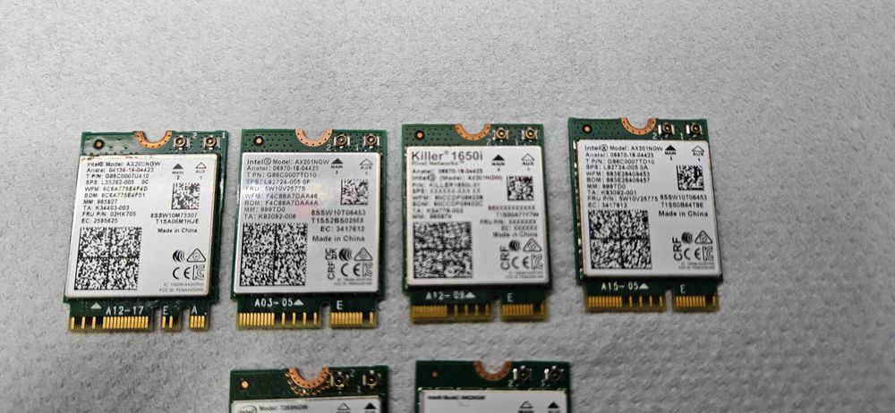 Karty WIFI do laptopów i nie tylko, wszystkie 100% sprawne. Killer 1650, Intel AX201NGW..