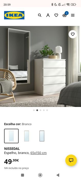 Espelho NISSEDAL IKEA 
Espelho, branco, 65x150 cm