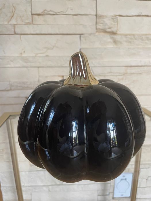 Piękna ozdobna dynia czarno-złota 10cm, glamour, ceramiczna