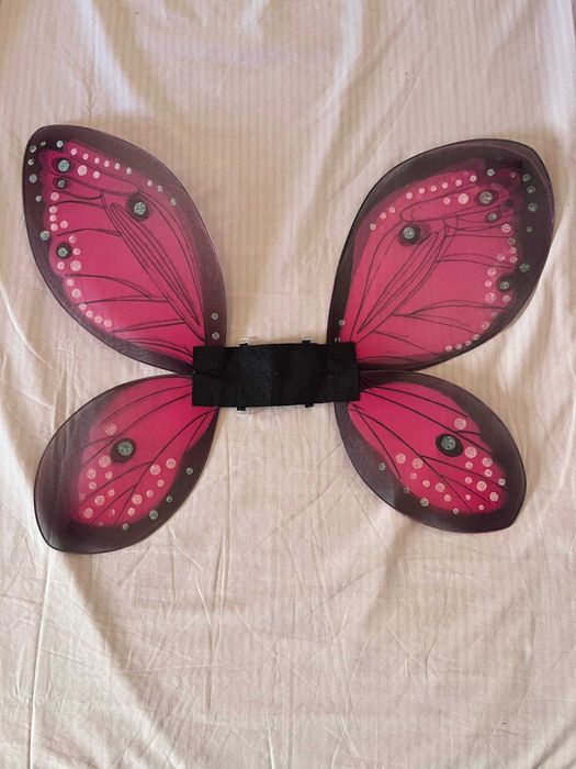 Asas de fada cor-de-rosa e preto com brilhantes, para criança