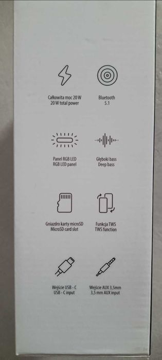 FOREVER Sonicwave, przenośny głośnik LED Bluetooth, 2x10 W