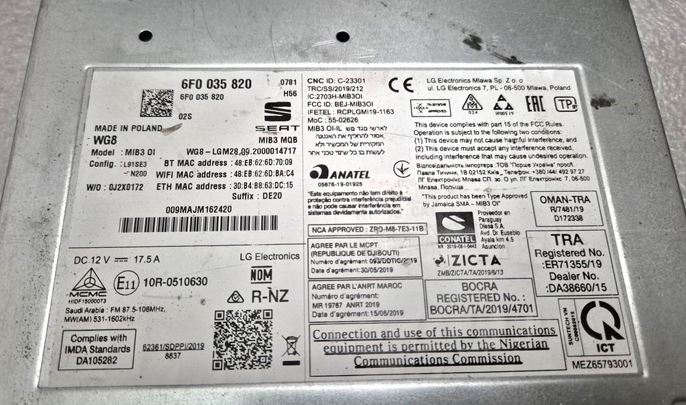 Nawigacja jednostka multimedialna Audi MMIB3 MQB WG8-LGM NOWE