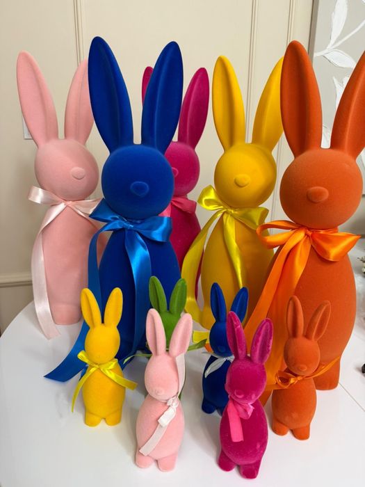 Flokowane zające króliki różne kolory i wielkości