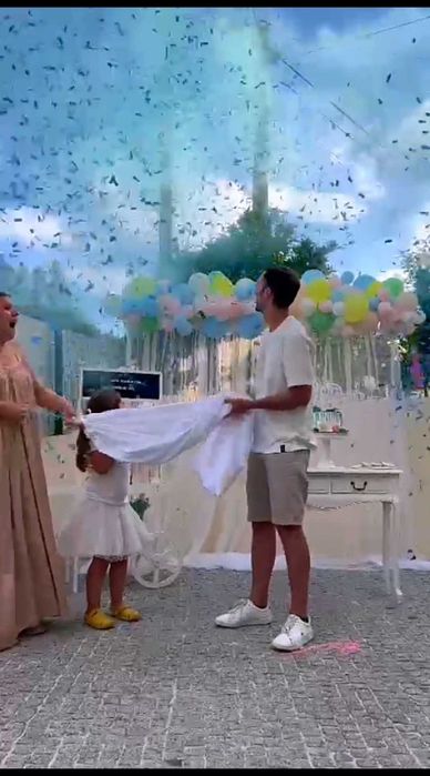 Chá revelação... Canhão elétrico conferir ou serpentinas e pó colorido