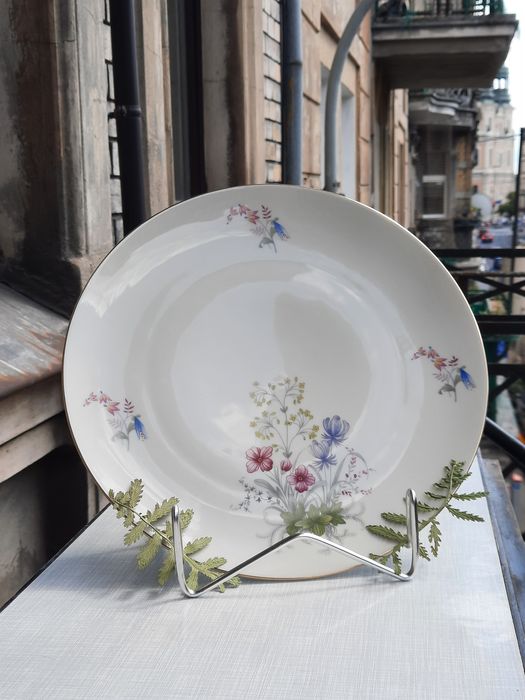 Piękny duży talerz patera vintage porcelana w kwiaty do ciasta