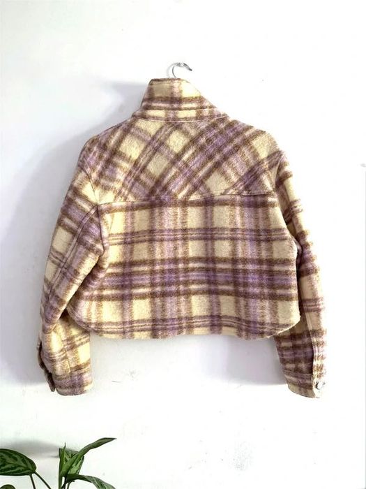 Casaco/Camisa Zara Bege e Lilás aos Quadrados (Oversized)