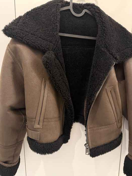 Kurtka zimowa  brąz kożuch krótka z mango