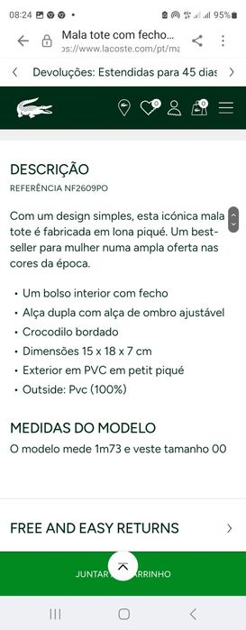 Bolsa nova Lacoste com saco embrulho