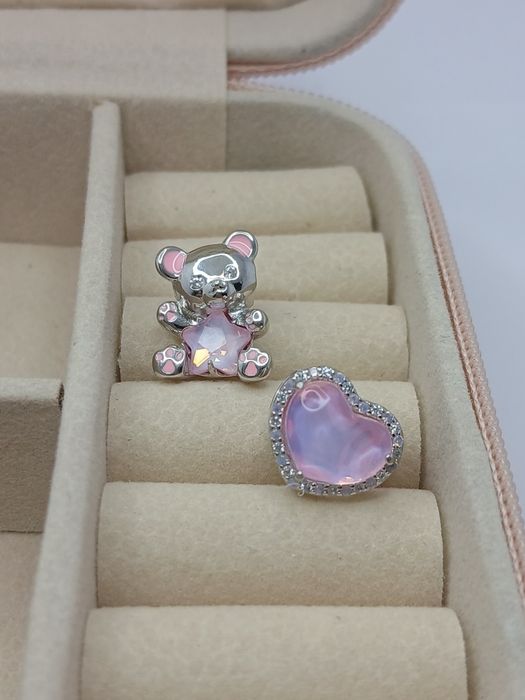 2x nowy charms × miś i serce z opalami × srebro 925