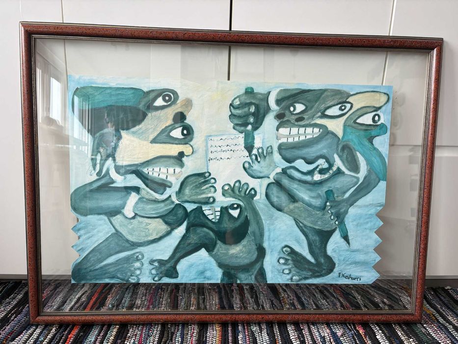Litografia Francis Kahuri – Arte Africana – Moldura Duplo Vidro 100×74 cm