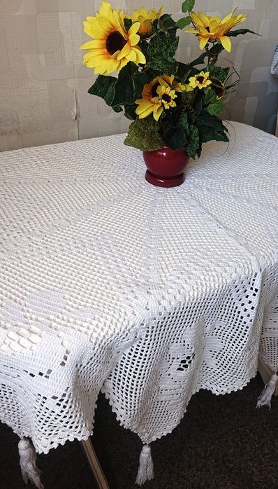 Шикарная белоснежная скатерть вязаная крючком хлопок 170#160см