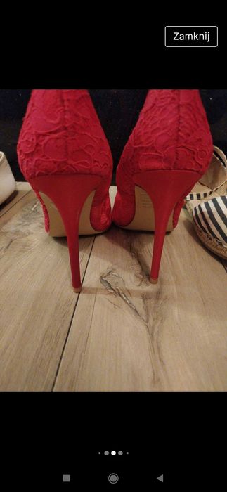 Buty czerwone szpilki koronka r40