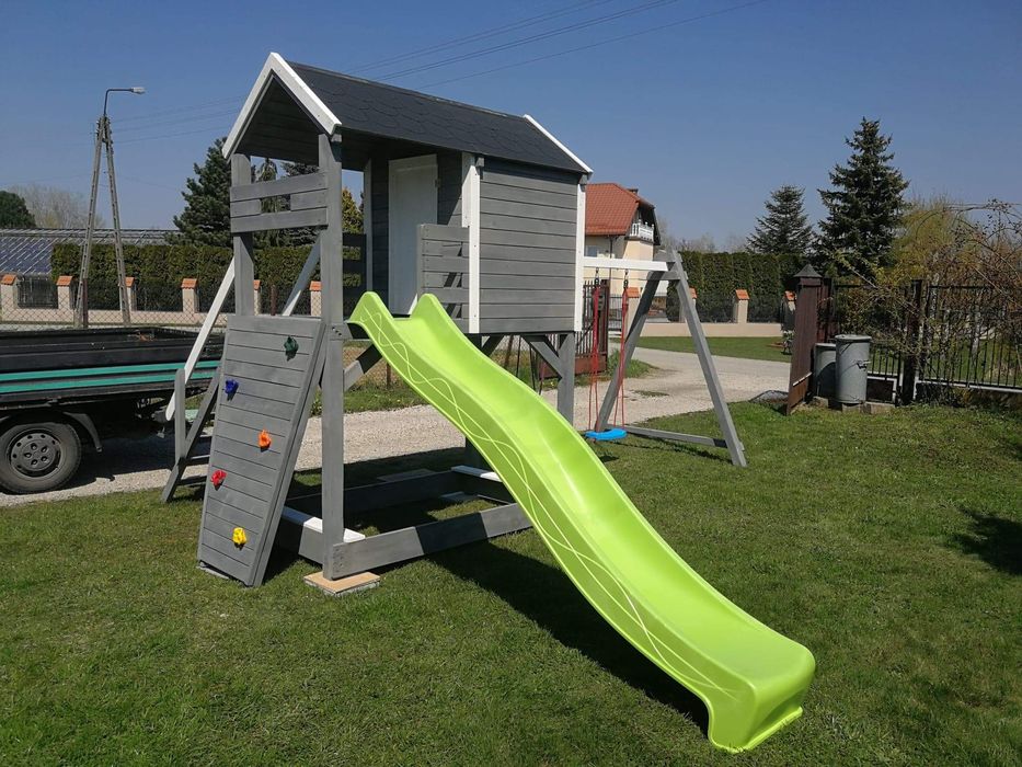 Plac zabaw domek dla dzieci domek drewniany DOSTĘPNE!  huśtawka zjeżdż