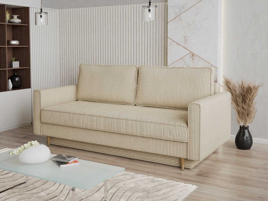 sztruksowa kanapa z funkcją spania