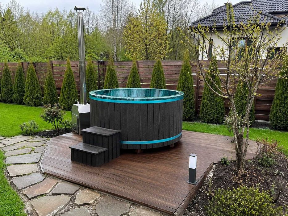 BALIA Od Ręki Ogrodowa WELLNESS Bania Jacuzzi 200cm piec zewnętrzny Wkład AKRYŁ