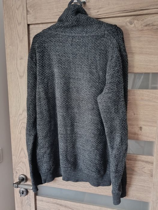 Sweter pleciony z kołnierzem golfem bawełniany szary S
