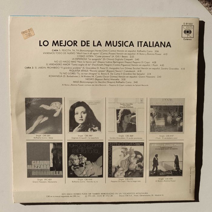 Disco Vinil "Lo Mejor de la Musica Italiana"