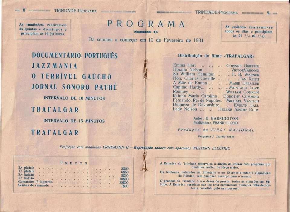 Corinne Griffith Rare original Portugal  film program 1931 Trafalgar