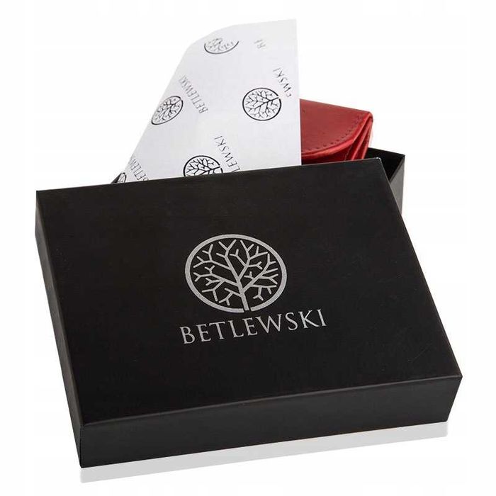BETLEWSKI Skórzane Etui Na Karty Dokumenty Dowód Małe Na Zatrzask