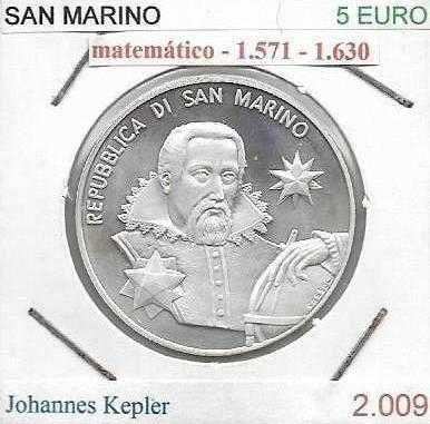 San Marino -  - 5 Euros - 2009 - - Giovanni Keplero - - Moeda de Prata