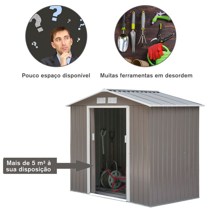 Abrigo de Jardim Metálico para Arrumação – 213x130x185 cm