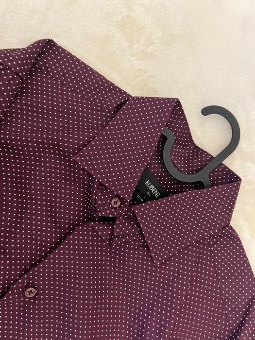 Męska bordowa koszula w kropki | Kubenz | Slim Fit | 164/170 (39/40)