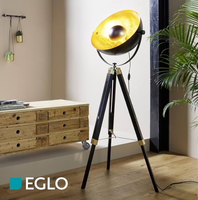 Candeeiro de Pé - EGLO Preto e Dourado | Vintage